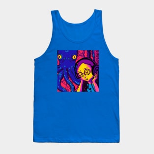 Girl and Octopus Relax to Some Chill Beats Tank Top